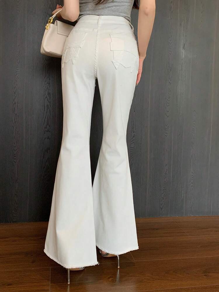 Women's Slim Fit Flare Leg White Denim Jeans, Spring & Summer