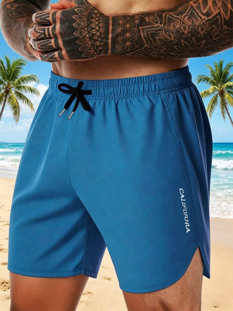 Manfinity Ironwick Quần short nam dáng casual in họa tiết, có dây rút. - Màu xanh lam - Xem 1