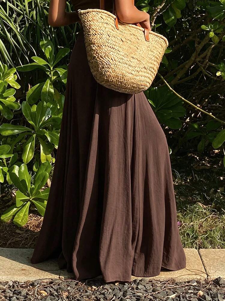 Women's Loose Solid Color Skirt, Elegant Resort Wear For Spring & Autumn