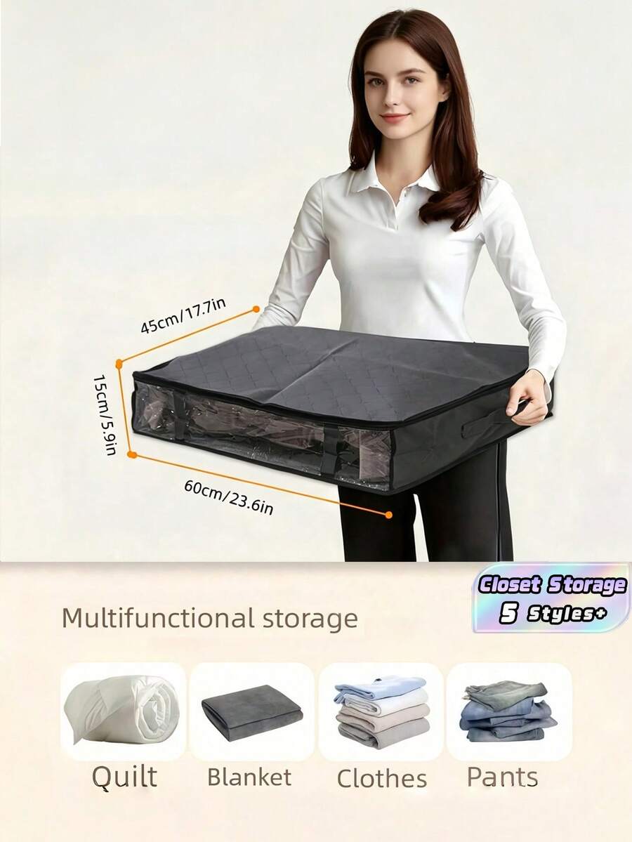 1PC 2PCS Under Bed Storage Bags Classic Fabric Cabinet Organizer Foldable Underbed Storage Containers Large Capacity For Blankets Towels Comforters Sweaters Pillows Linens Wrapping Paper With Zipper Multi Purpose Home Room Storage Closet Organizer Must Have