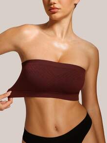 1pc Women Seamless Minimalist Bandeau Bra - Mocha Brown - View 7