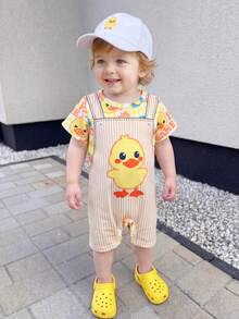 Playful Pals رومبير رضيع ولد مطبوعة بطبعة ديناصور لطيفة ناعمة ومريحة، مناسبة للارتداء اليومي، هدية عيد الميلاد - أصفر - مشاهدة 6