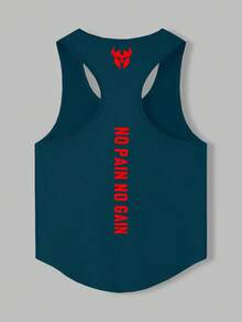 GymBeat Tank Top Tanpa Lengan Pria dengan Motif Huruf, Modis, Cocok untuk Olahraga atau Liburan. - Biru - View 2