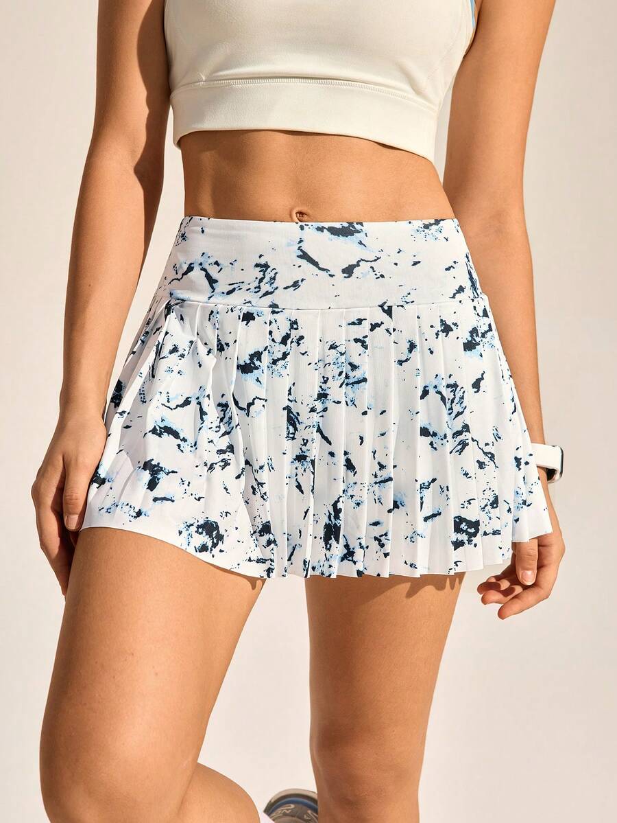Exploreva Falda pantalón plisada con estampado todo sobre para mujer, casual de verano para exteriores - Multicolor - Ver 1