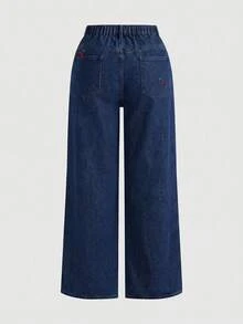 SHEIN MOD Quần jean ống đứng dáng rộng cỡ lớn màu xanh dương - Rửa tối - Xem 2