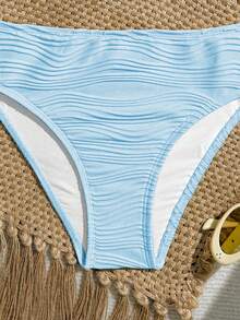 SHEIN Tween Girls' Summer Spaghetti Strap Bikini Set, Textured Fabric With Mesh Skirt, Beach & Pool Casual Vacation, Spring/Summer - Blue - View 4