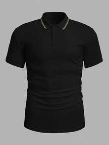 EASEVO Plus Size Men's Casual Short Sleeve Polo Shirt - Black - View 3