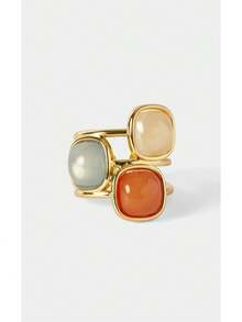 Noxbound 18K Gold-Plated Geometric Square Three-Color Personalized Ring,18K Gold-Plated,Minimalist/Vintage/Elegant,For Mom/Women/Girl/Mother,Summer/Beach/Prom/Part/Vacation/Travel,BOHEMIAN/Modern/Chic,Daily Wear/Work Day - Multicolor - View 7