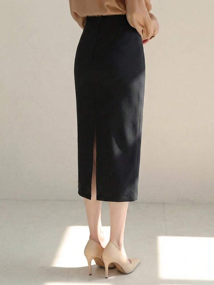 Women's Solid Color Bodycon Pencil Skirt, Elegant