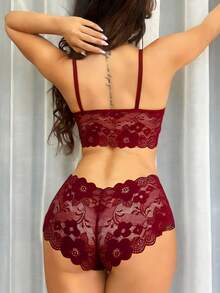 Bộ 2 món gồm áo ngực không gọng và quần lót viền ren. - Màu Đỏ Sâu - Xem 2