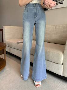 Joudiya Women's Slimming Flared Jeans, Light Blue, Sexy Style, Autumn - Blue - View 9