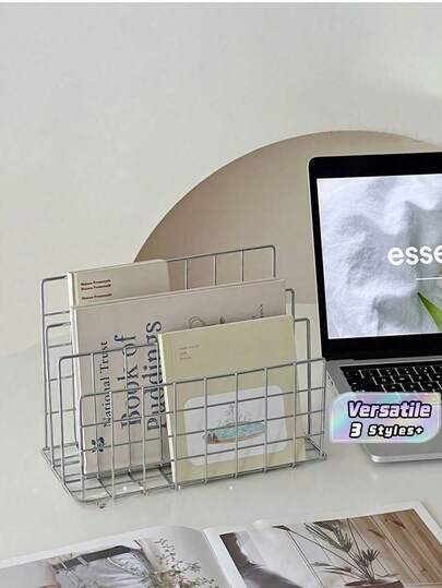 1 件现代简约金属书架，带 3 个储物篮、学校用品、北欧风格矩形杂志和报纸整理盒，适用于家庭办公室装饰