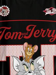TOM & JERRY X SHEIN 加大码卡通字母印花短袖T恤 - 白色 - 查看 5