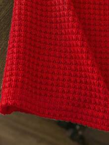 SHEIN LMoss Kids LMoss Young Girl Knitted Solid Color Round Neck Lace Ruffle Trim Fitted T-Shirt - Red - View 5