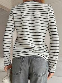Livesso Women's Black & White Striped Turtleneck T-Shirt, Autumn - Pink - View 2