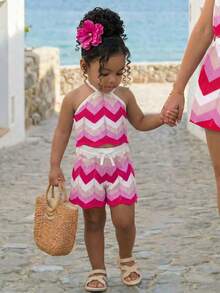 Travachic KIDS Travachic KIDS 2 piezas Conjunto de chaleco y pantalones de bebé niña de punto con degradado de color - Rosa - Ver 1
