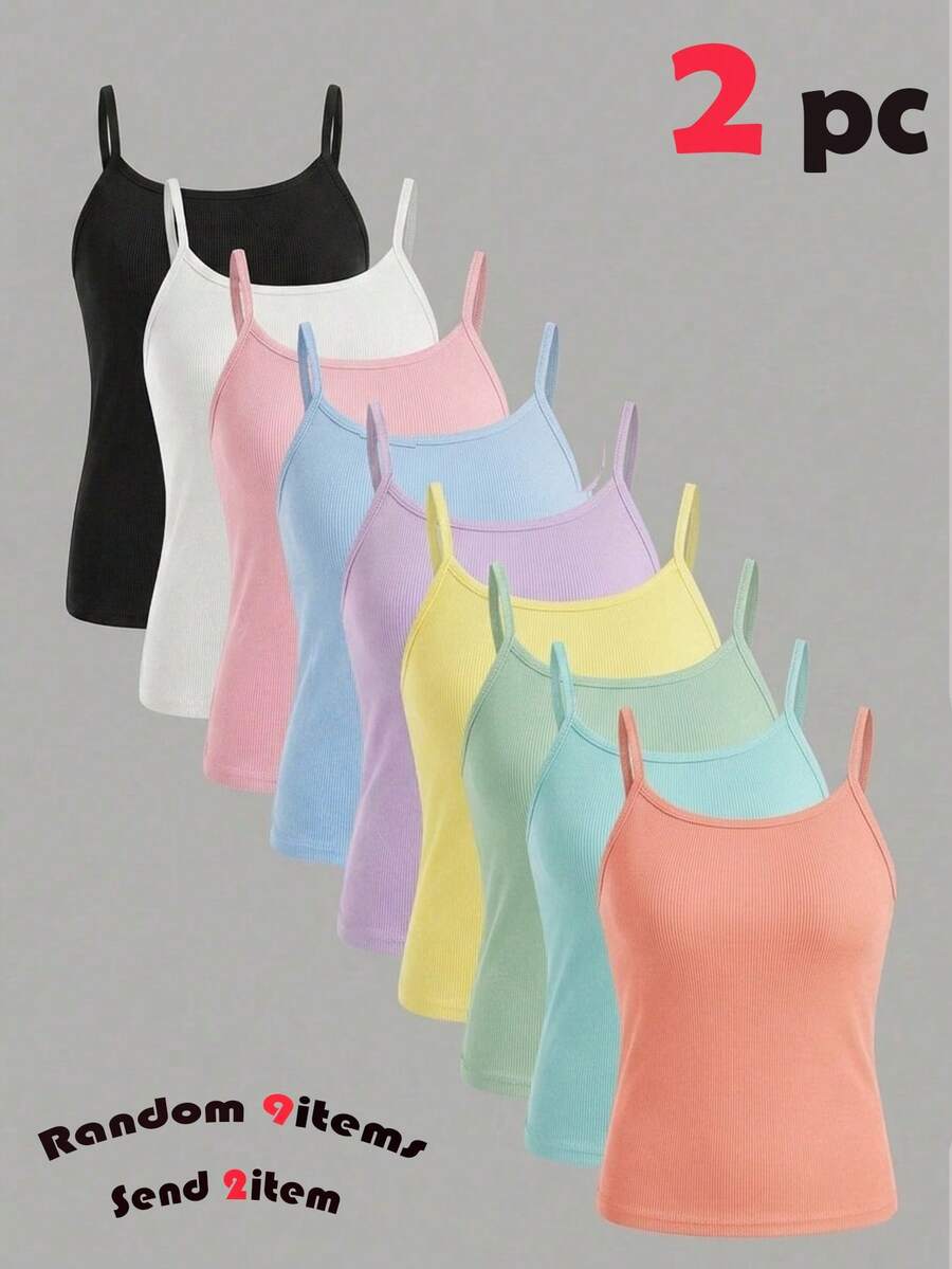 SHEIN Girlism Random 9items,Send 3item Tween Girls 2pcs/Set All-Match Slim Fit Simple Basic Cami Top - Multicolor - View 1