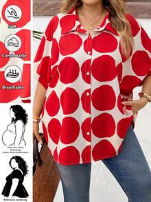 SHEIN CURVE+ 大码女式宽松休闲白色短袖衬衫，适合假日和夏季海滩穿着，包括沙滩裙、海滩度假装、海滩必备单品、毕业典礼、下午茶会等场合，也适合夏季、乡村、海滩度假、海滩装扮等。 - 紅色 - 查看 8