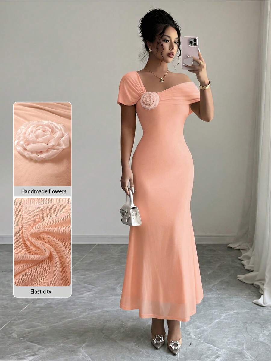 Modelyn Đầm ôm sát trễ vai họa tiết hoa mùa xuân/hè, thanh lịch và tôn dáng.