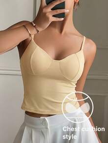 DAZY Solid Color Camisole Top With Built-In Padded For Women Summer - Khaki - View 3