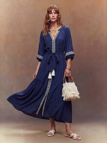 Fembélia 2026 Spring/Summer New Regular Women Long Dress - Blue - View 1