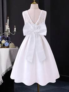 SHEIN Girls' Elegant White Sleeveless Midi Dress, Suitable For Party, Holiday, Formal Occasion, Wedding, Birthday, Performance And Other Occasions - White - View 8