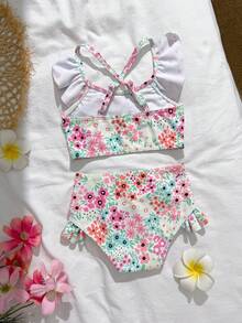 Đồ bơi bé gái, áo tắm cho bé sơ sinh/trẻ nhỏ (bé gái), áo tankini họa tiết hoa nhí nhiều màu sắc dễ thương kiểu nghỉ dưỡng, chất liệu vải dệt kim, viền bèo nhún đôi, thời trang, thanh lịch, phù hợp cho bơi lội, kỳ nghỉ hè, bãi biển, bờ biển. - Nhiều màu - Xem 2