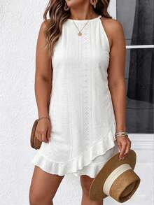EMERY ROSE New Arrival Plus Size Women's Fashion Casual Versatile Jacquard White Vacation Dress - White - View 5