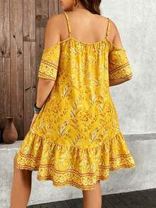 Breezaya Plus Size Floral Print Off-Shoulder Casual Dress - Yellow - View 2