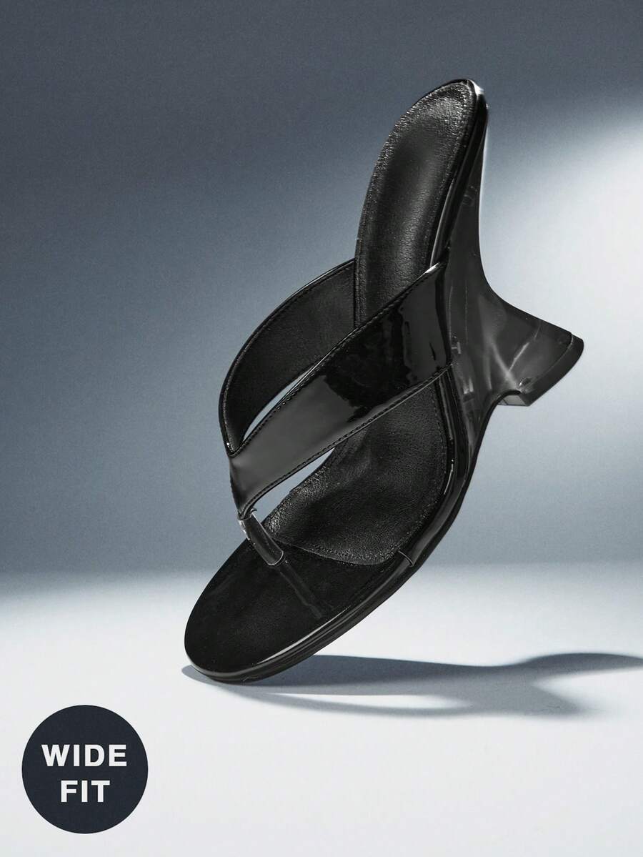 SHUZIA Sandálias Anabela Femininas de Tira Tipo Chinelo, Ajuste Largo e Estilo Casual Chique - Preto - Visão 1