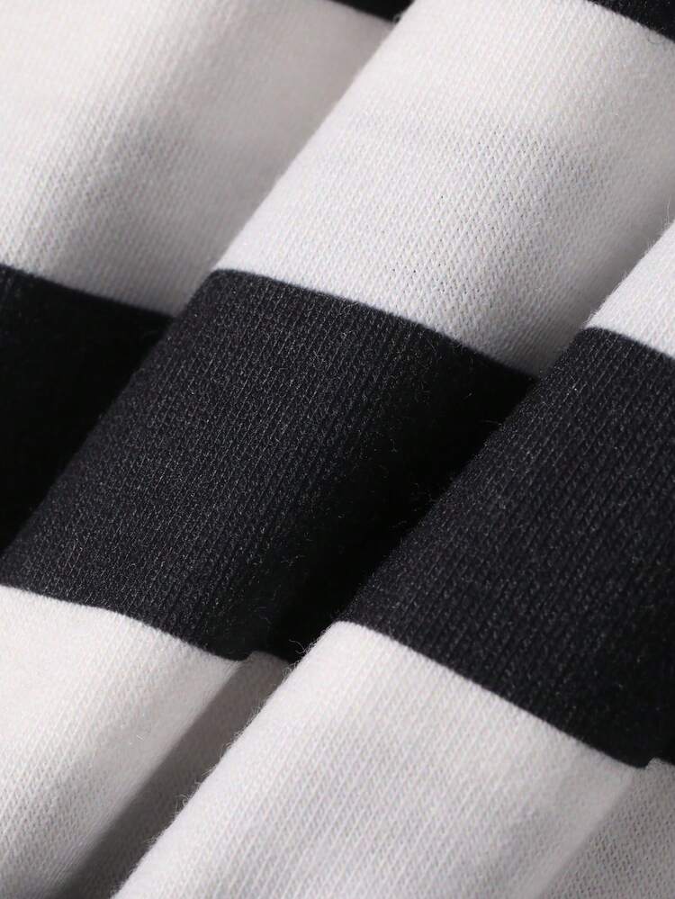 Black & White Striped Short Sleeve Top And Shorts Men's Pajama Set