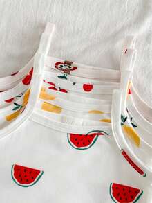 SHEIN Vintaside Kids 4pcs/Set Baju Terusan Bayi Perempuan Baru Lahir, Putih, Musim Panas, Lucu, Seragam Keluarga, Motif Semangka, Lemon, Jamur, Ceri, Gaya Pedesaan, Pakaian Lembut - MultiWarna - View 5