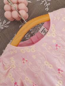 SHEIN Elladie kids 少女碎花蕾丝圆领连衣裙 - 彩色 - 查看 6