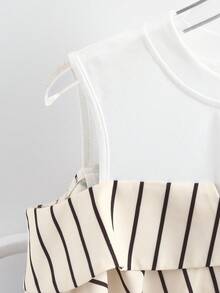 SHEIN Tall Ladies' Striped Two Pieces Style Blouse , Vacation , Summer , Commuting , Elegant , Striped Casual Top, Tall Women - Multicolor - View 3