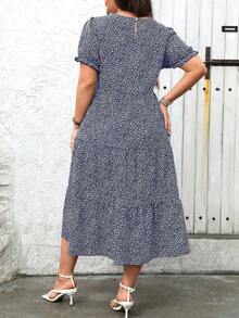 Ceyna Plus Leopard Print Ruffle Hem Dress For Summer Maxi Women Outfit Vacation Navy Blue Cottage Core - Navy Blue - View 2