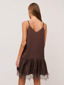 Nöista Brown Slip Dress With Contrasting Panels, Lace Accents, And A Flared Hem With Adjustable Straps On Back. Event, Festival, Spring, Summer, Woman. - Brown - View 2