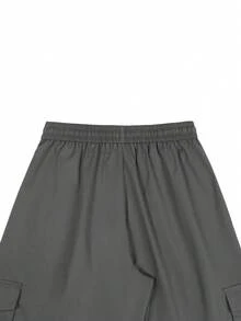 Manfinity Roghcode Pantalones cargo casuales y versátiles de unicolor para hombres - Gris Oscuro - Ver 5