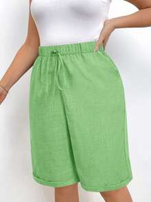 EMERY ROSE Pantalones cortos casuales de unicolor talla grande - Verde - View 4