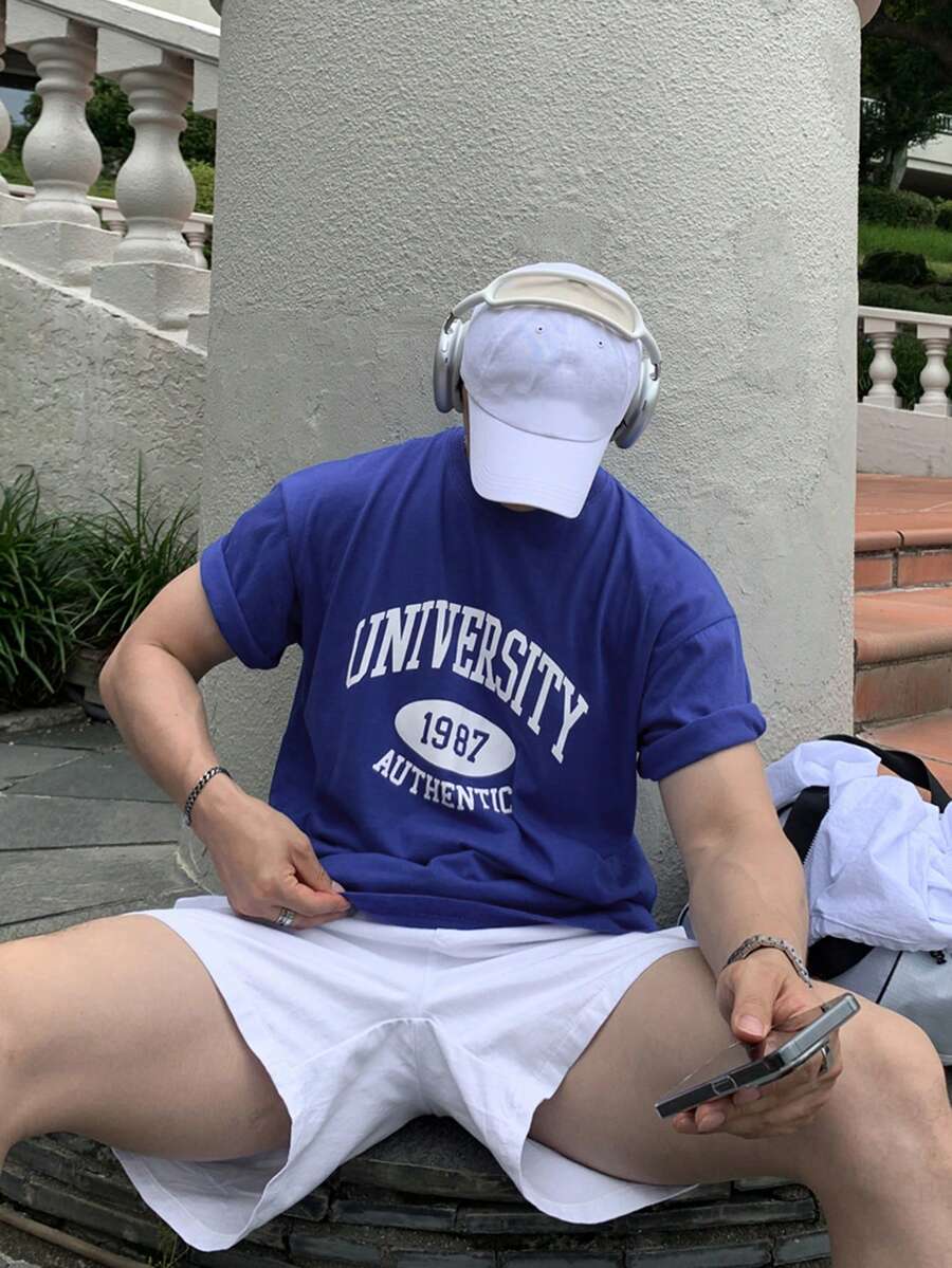 DAZY 男士字母印花短袖T恤短裤套装,夏季 - 彩色 - 查看 1