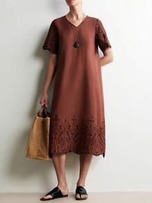 SHEIN Stylify Vestido largo sin mangas de unicolor con cuello en V para mujer - Marrón - Ver 4