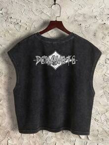 Manfinity ZONE917 Áo vest không tay màu đen in hình graffiti cầu nguyện hình hộp - màu đen - Xem 5