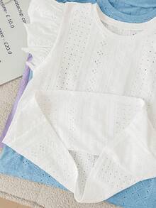 SHEIN LMoss Kids 3件套/少女套装/少女休闲提花针织纯色圆领短袖上衣 - 彩色 - 查看 6