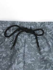 Manfinity KASUA 男士印花圆领长袖防晒衣和抽绳腰泳裤套装，男士沙滩装套装，男士两件套，长袖防晒衣，男士泳衣，速干长袖男士泳装，假日 - 灰色 - 查看 5