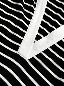 Maweii Plus Size Retro Striped Cinched Waist Comfortable Casual Dress - Black - View 7