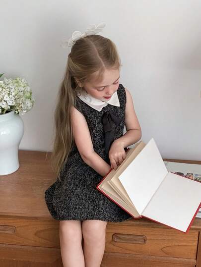 DAZY Young Girl Elegant Contrast Color Tie Collar Summer Dress