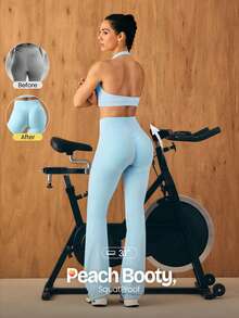 GLOWMODE Quần legging cạp cao ôm sát, siêu mềm mại, không đường may SunFlow 31 inch, nâng mông, nén hai lớp, dáng loe, thích hợp cho tập luyện cường độ trung bình, phòng tập thể dục, studio và mặc mùa hè. - Màu xanh lam - Xem 1