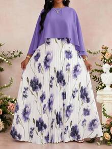 Fleurora Đầm hè thanh lịch dành cho nữ cỡ lớn, in hoa, phối họa tiết, xếp ly. - Hồng - Xem 6