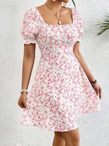 Breezaya Women's Minimalist Printed Square Neck Short Sleeve Dress - White - View 4