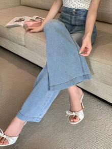 Joudiya Women's Slimming Flared Jeans, Light Blue, Sexy Style, Autumn - Blue - View 7