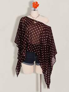 SHEIN ICON 大码女式夏季度假豹纹雪纺罩衫 - 棕色 - 查看 5